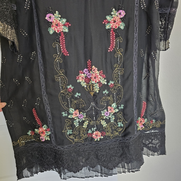 Black Embroidered Pakistani Suit by Erum Emaan - Size 45" - Large - Picture 6 of 17